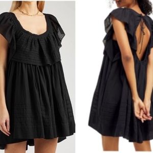 NWT ✨ Free People Hailey Ruffle Babydoll Black Mini Dress L
